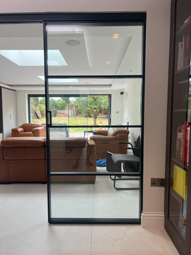 Urban Grid – Double Sliding Glass Doors with Two Side Panels – PMF - CreoGlass®