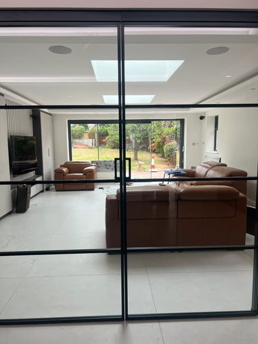 Urban Grid – Double Sliding Glass Doors with Two Side Panels – PMF - CreoGlass®