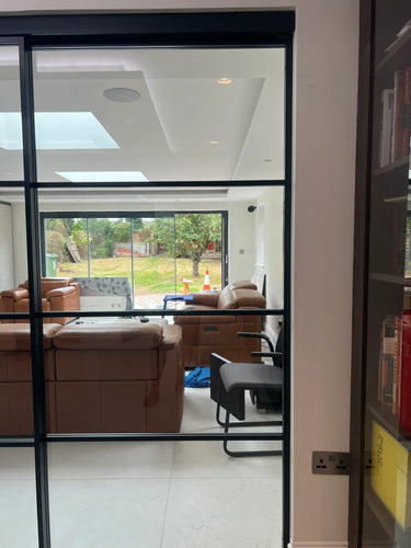Urban Grid – Double Sliding Glass Doors with Two Side Panels – PMF - CreoGlass®