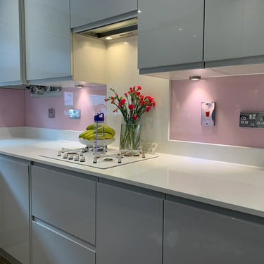 Powder Pink Colour Glass Splashback – Bespoke - CreoGlass®