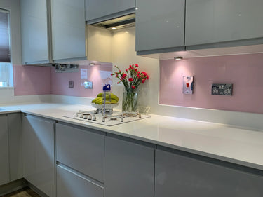 Powder Pink Colour Glass Splashback – Bespoke - CreoGlass®