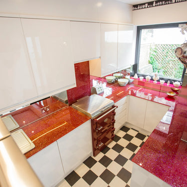 100% Luxury Crimson Sparkle 10mm Glass Worktop - CreoGlass®