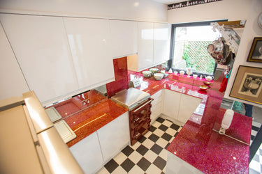 100% Luxury Crimson Sparkle 10mm Glass Worktop - CreoGlass®
