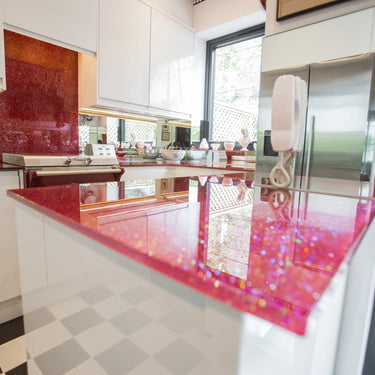 100% Luxury Crimson Sparkle 10mm Glass Worktop - CreoGlass®