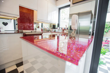 100% Luxury Crimson Sparkle 10mm Glass Worktop - CreoGlass®