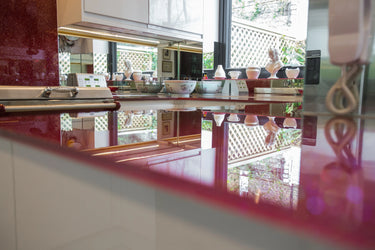 100% Luxury Crimson Sparkle 10mm Glass Worktop - CreoGlass®