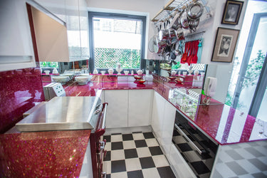 100% Luxury Crimson Sparkle 10mm Glass Worktop - CreoGlass®