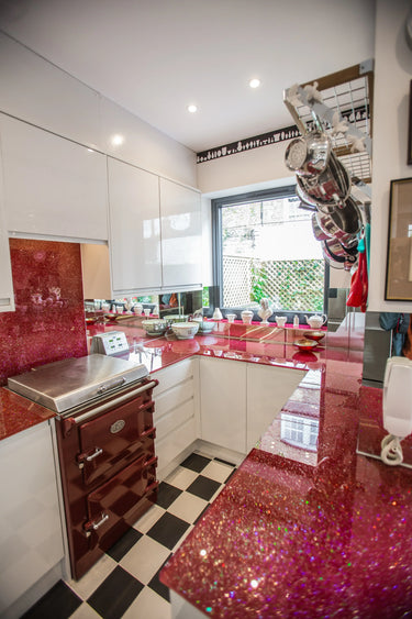 100% Luxury Crimson Sparkle 10mm Glass Worktop - CreoGlass®