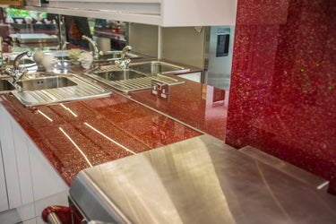 100% Luxury Crimson Sparkle 10mm Glass Worktop - CreoGlass®