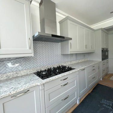 Herringbone Grey Printed Glass Splashback - Bespoke - CreoGlass®