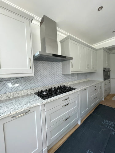 Herringbone Grey Printed Glass Splashback - Bespoke - CreoGlass®