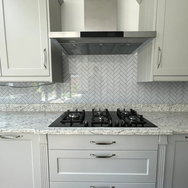 Herringbone Grey Printed Glass Splashback - Bespoke - CreoGlass®