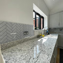 Herringbone Grey Printed Glass Splashback - Bespoke - CreoGlass®