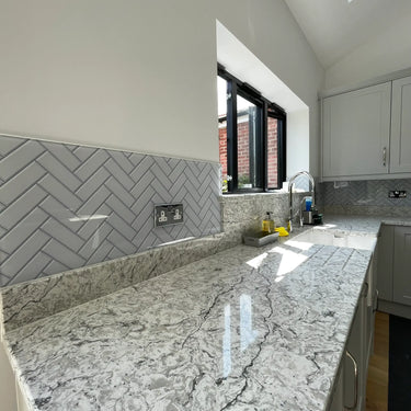 Herringbone Grey Printed Glass Splashback - Bespoke - CreoGlass®