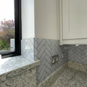 Herringbone Grey Printed Glass Splashback - Bespoke - CreoGlass®