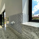 Herringbone Grey Printed Glass Splashback - Bespoke - CreoGlass®