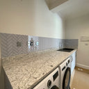 Herringbone Grey Printed Glass Splashback - Bespoke - CreoGlass®