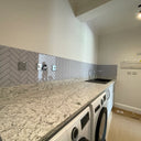 Herringbone Grey Printed Glass Splashback - Bespoke - CreoGlass®