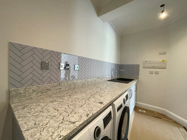 Herringbone Grey Printed Glass Splashback - Bespoke - CreoGlass®