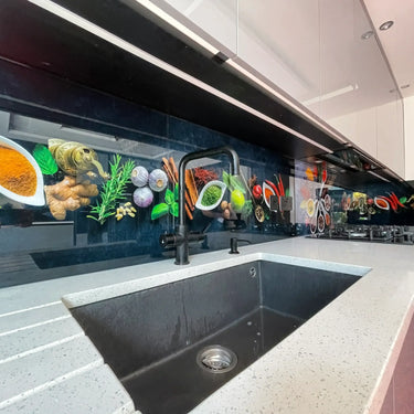 Spice & Veggie Printed Glass Splashback – Bespoke - CreoGlass®