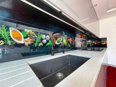 Spice & Veggie Printed Glass Splashback – Bespoke - CreoGlass®