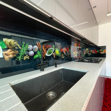 Spice & Veggie Printed Glass Splashback – Bespoke - CreoGlass®