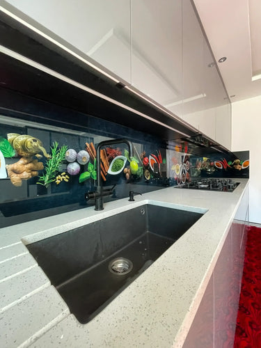Spice & Veggie Printed Glass Splashback – Bespoke - CreoGlass®