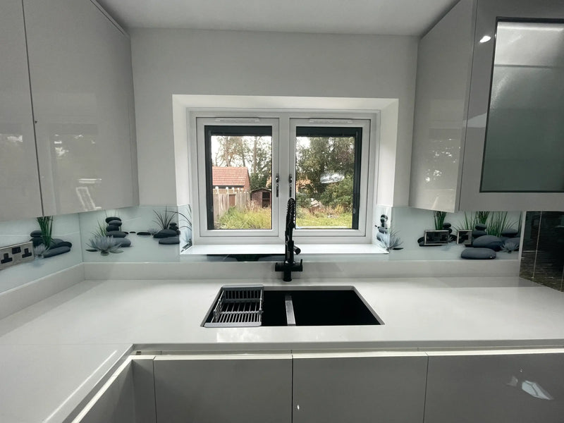 Zen Stones & Lotus – Printed Glass Splashback – Bespoke - CreoGlass®