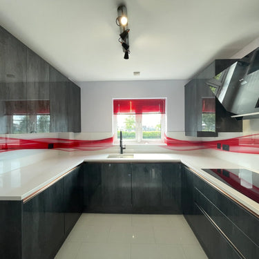 Fiery Red Printed Wave Glass Splashback – Bespoke - CreoGlass®