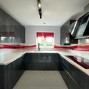 Fiery Red Printed Wave Glass Splashback – Bespoke - CreoGlass®