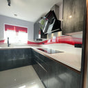 Fiery Red Printed Wave Glass Splashback – Bespoke - CreoGlass®