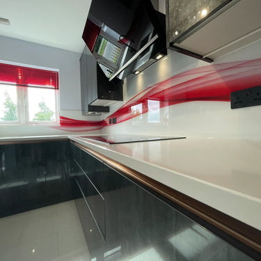 Fiery Red Printed Wave Glass Splashback – Bespoke - CreoGlass®