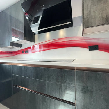 Fiery Red Printed Wave Glass Splashback – Bespoke - CreoGlass®