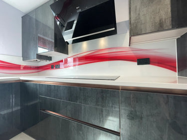 Fiery Red Printed Wave Glass Splashback – Bespoke - CreoGlass®