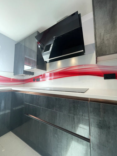 Fiery Red Printed Wave Glass Splashback – Bespoke - CreoGlass®
