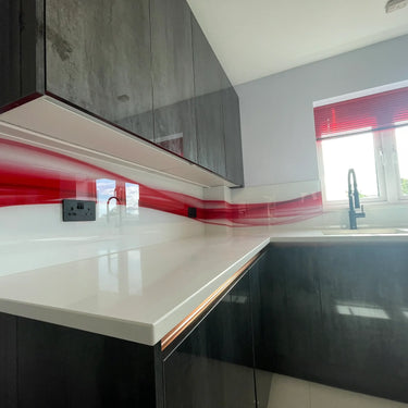 Fiery Red Printed Wave Glass Splashback – Bespoke - CreoGlass®