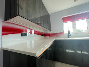 Fiery Red Printed Wave Glass Splashback – Bespoke - CreoGlass®