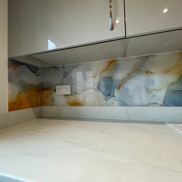 "Elara" - Golden Ember and Blue - Liquid Ink Glass - Bespoke - CreoGlass®