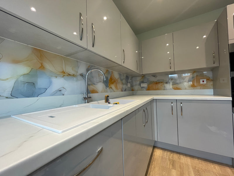 "Elara" - Golden Ember and Blue - Liquid Ink Glass - Bespoke - CreoGlass®