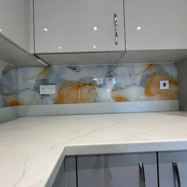 "Elara" - Golden Ember and Blue - Liquid Ink Glass - Bespoke - CreoGlass®