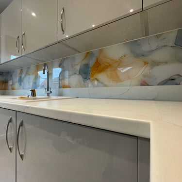 "Elara" - Golden Ember and Blue - Liquid Ink Glass - Bespoke - CreoGlass®