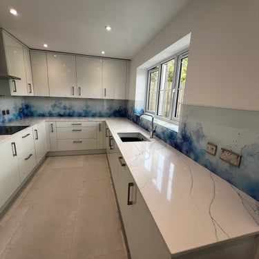 Azure Flame – Abstract Printed Splashback – Bespoke - CreoGlass®