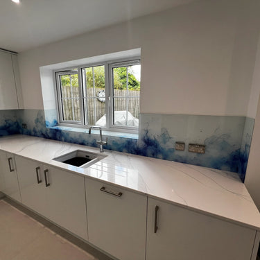 Azure Flame – Abstract Printed Splashback – Bespoke - CreoGlass®