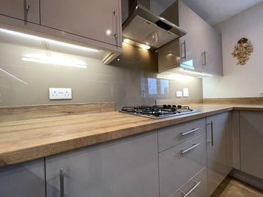 Mink Beige Colour Glass Splashback – Bespoke - CreoGlass®