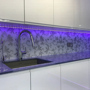 Silver Petal Stencil Glass Splashback – Bespoke - CreoGlass®