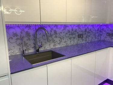 Silver Petal Stencil Glass Splashback – Bespoke - CreoGlass®