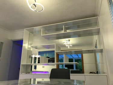 Silver Petal Stencil Glass Splashback – Bespoke - CreoGlass®