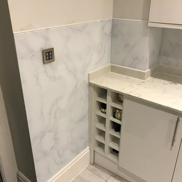 White Marble Printed Glass Splashback – Bespoke - CreoGlass®