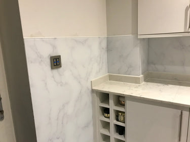 White Marble Printed Glass Splashback – Bespoke - CreoGlass®