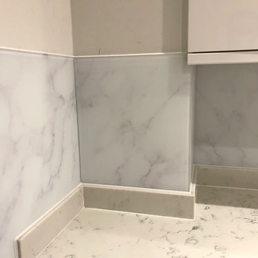 White Marble Printed Glass Splashback – Bespoke - CreoGlass®